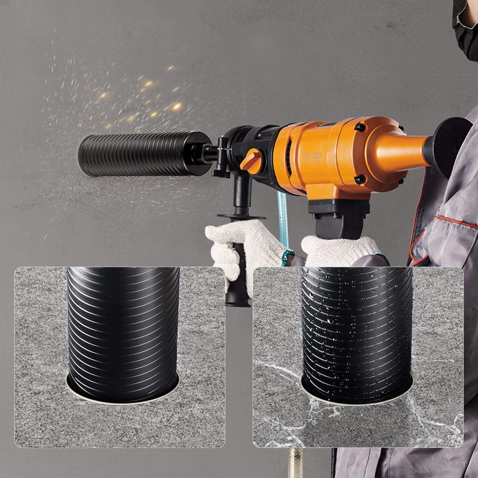 VEVOR Core Drill Bit, 2.5" Wet/Dry Diamond Core Drill Bits for Brick and Block, Concrete Core Drill Bit with Pilot Bit Adapter and Saw Blade, 9.5" Drilling Depth, 5/8"-11 Inner Thread, Laser Welding 