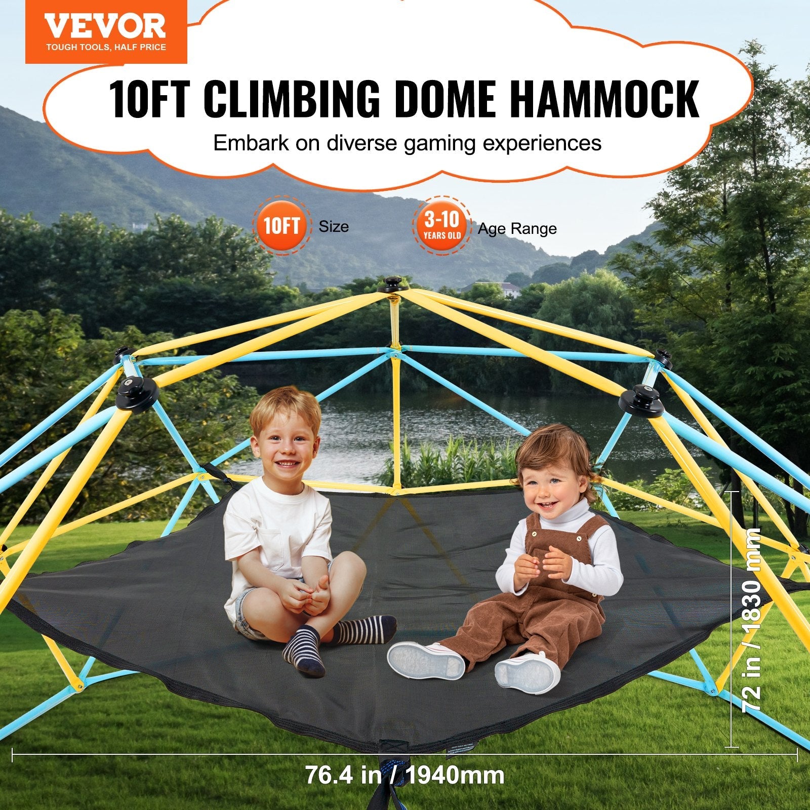 VEVOR Dome Climber Hammock, Accessory for Climbing Dome, Climbing Dome Hammock Suitable for 10ft Dome Climbing, Load-Bearing 350 Pounds, Pentagon Jungle Gym Hammock for Outdoor (Hammock Only) 