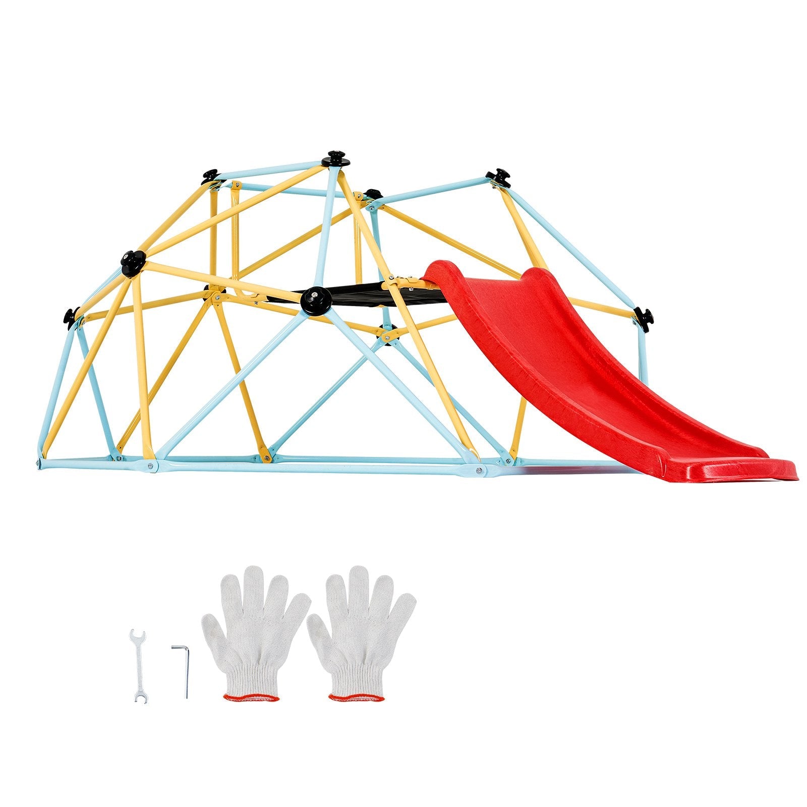 VEVOR Climbing Dome, 8FT Geometric Dome Climber with Slide, for Kids 3 to 9 Years Old, Jungle Gym Supports 600LBS and Easy Assembly, with Climbing Grip, Outdoor and Indoor Play Equipment for Kids 