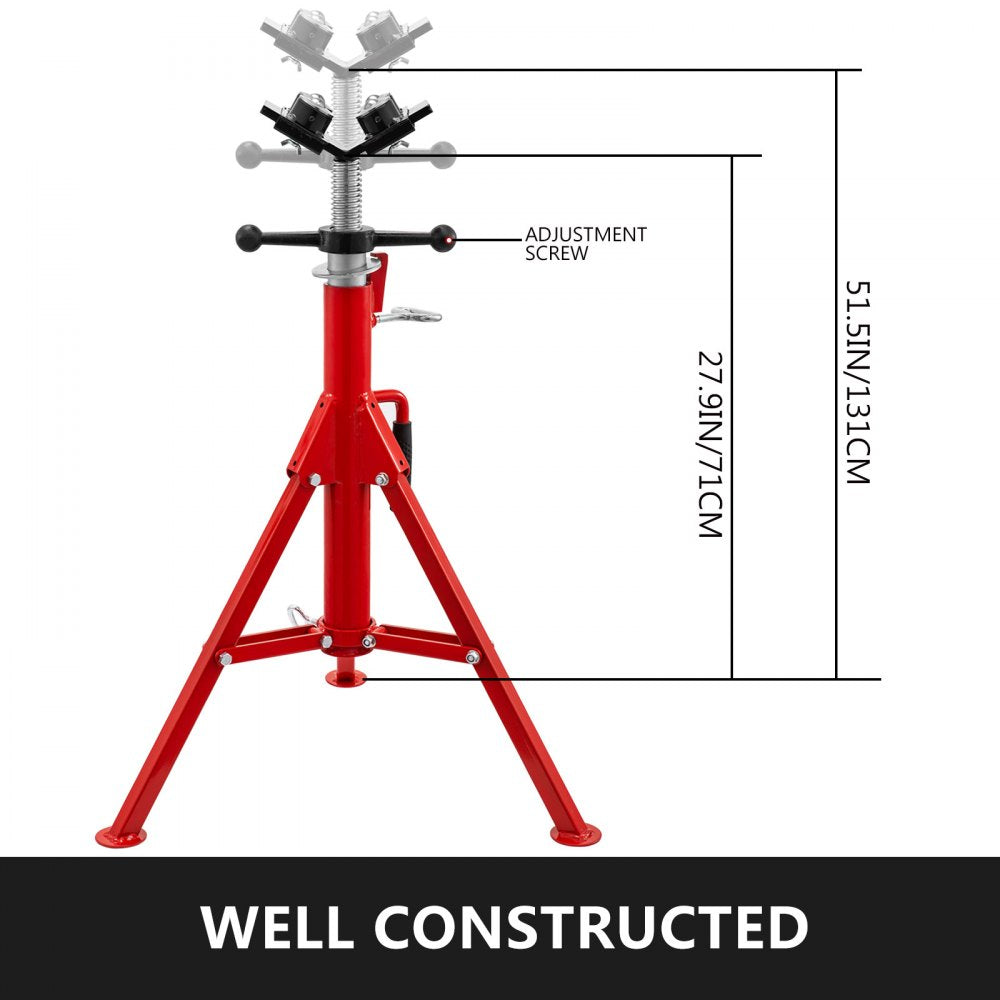 VEVOR Pipe Jack Stand with 4-Ball Transfer V-Head and Folding Legs 1500LB Welding Pipe Stand Adjustable Height 28-52IN 1107A-type Pipe Jacks for Welding 