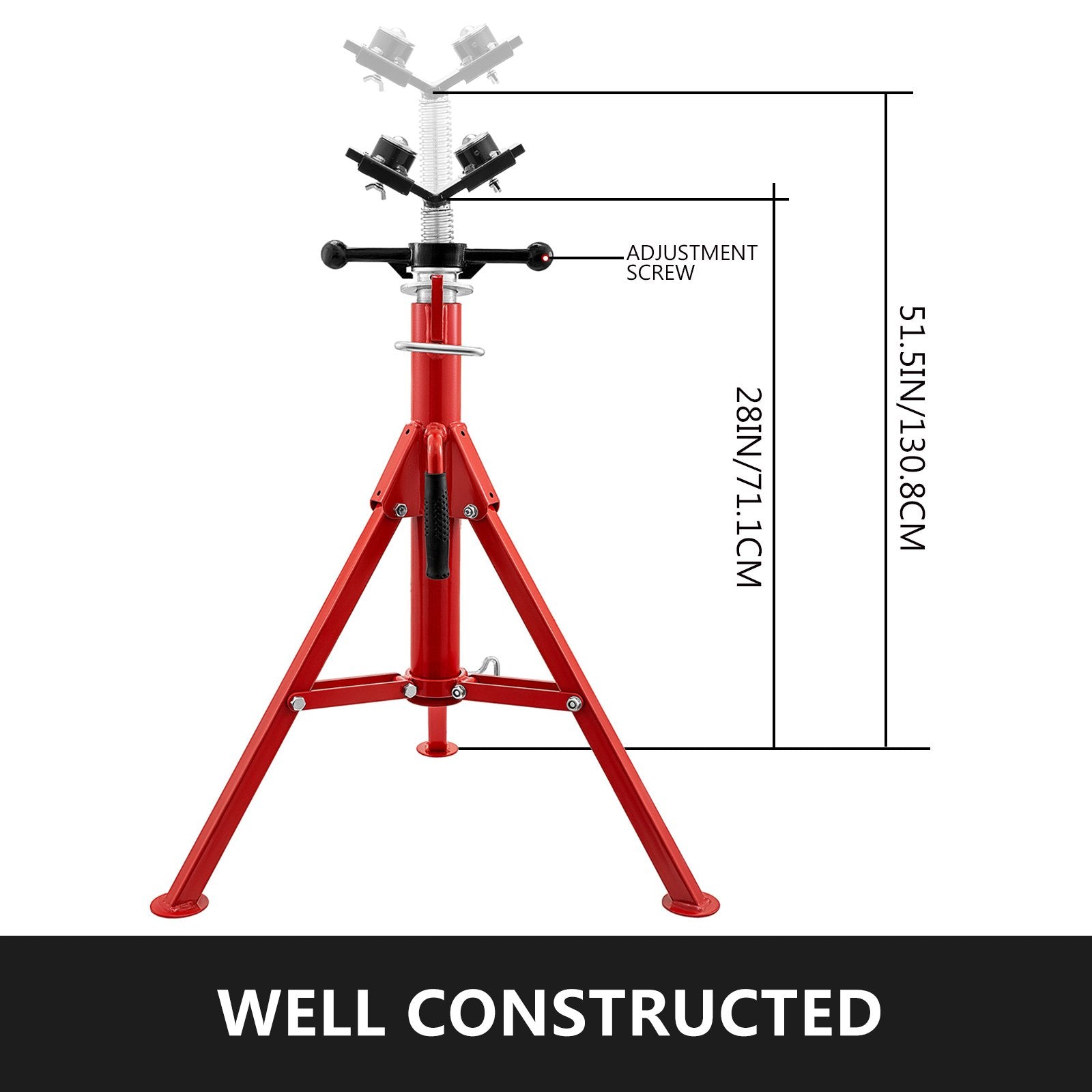 VEVOR Pipe Jack Stand with 2-Ball Transfer V-Head 6mm Thickness and Folding Legs 1300LB Welding Pipe Stand Adjustable Height 28-52IN 1107S-type Pipe Jacks for Welding 