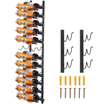 VEVOR Wall Mounted Wine Rack, 12x2 Bottles Wine Holder Towel Rack, Black Steel Vertical Wine Rack, Modern Decorative Wall Mounted Wine Bottle Holder, Forward Design Simple Storage Wall Rack 48x11x1 In 