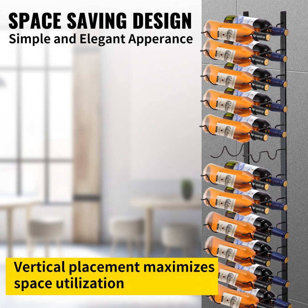 VEVOR Wall Mounted Wine Rack, 12x2 Bottles Wine Holder Towel Rack, Black Steel Vertical Wine Rack, Modern Decorative Wall Mounted Wine Bottle Holder, Forward Design Simple Storage Wall Rack 48x11x1 In 