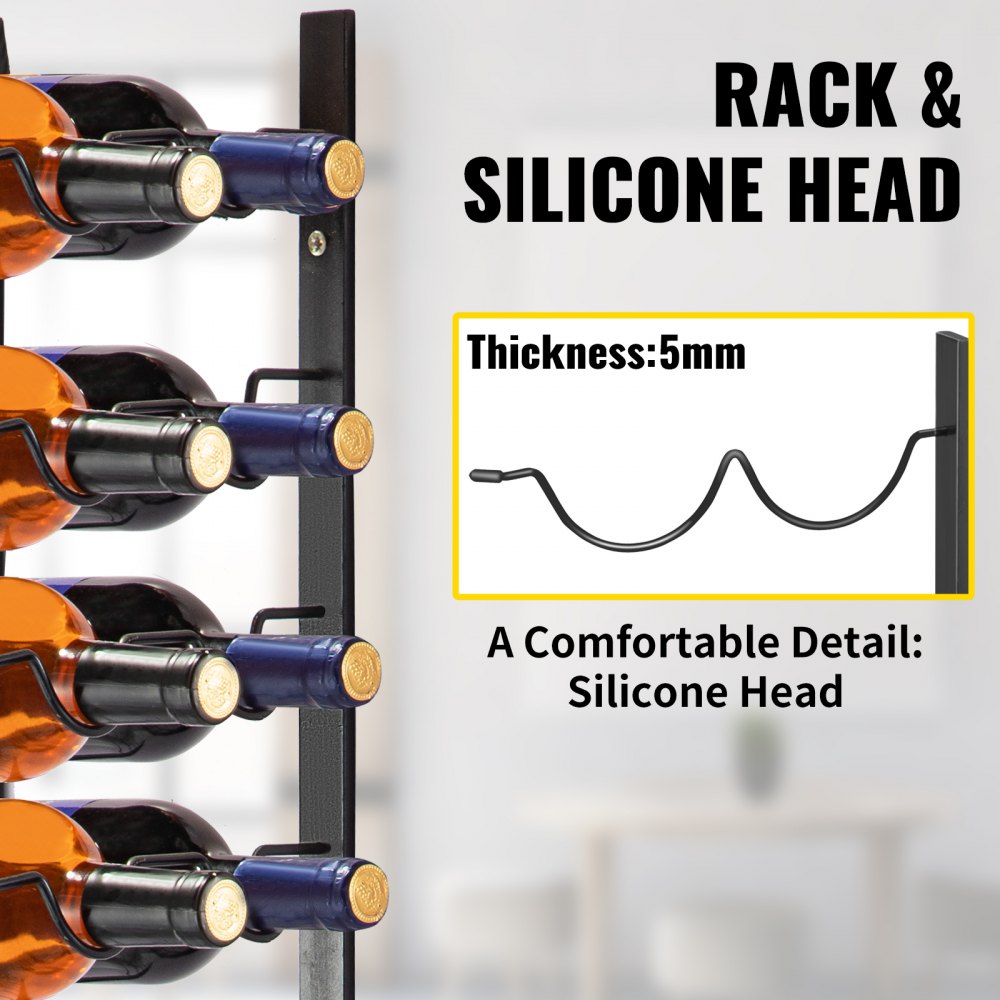 VEVOR Wall Mounted Wine Rack, 12x2 Bottles Wine Holder Towel Rack, Black Steel Vertical Wine Rack, Modern Decorative Wall Mounted Wine Bottle Holder, Forward Design Simple Storage Wall Rack 48x11x1 In 