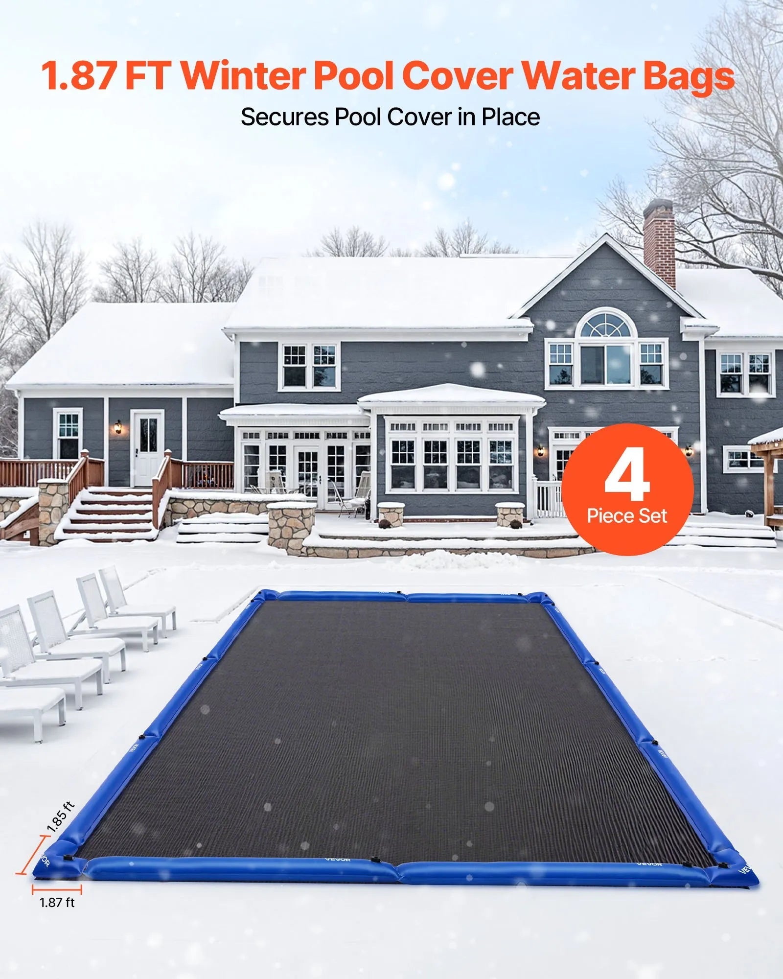 VEVOR Corner Pool Water Tubes, 4 Pack 22.4 x 22.2 in, Corner Winter Water Bags with Leakproof Screw Cap, 0.4mm Heavy Duty PVC, Cold-Resistant Weights for Inground Swimming Pool Covers 