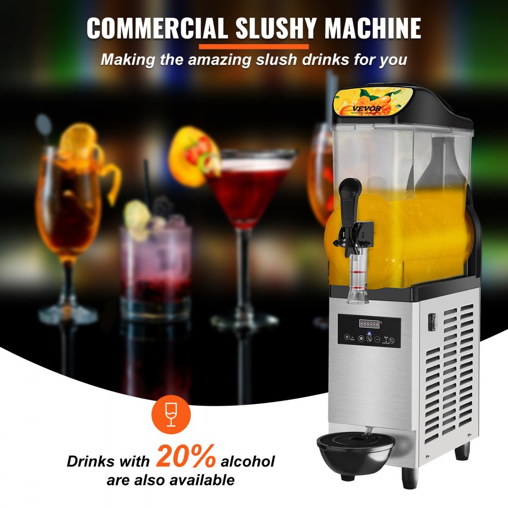 VEVOR Commercial Slushy Machine, 12L / 3.2 Gal Single Bowl, 24 Cups Output, 110V 550W Stainless Steel Margarita Smoothie Frozen Drink Maker, Slushie Machine for Party Cafes Restaurants Bars Home Use 