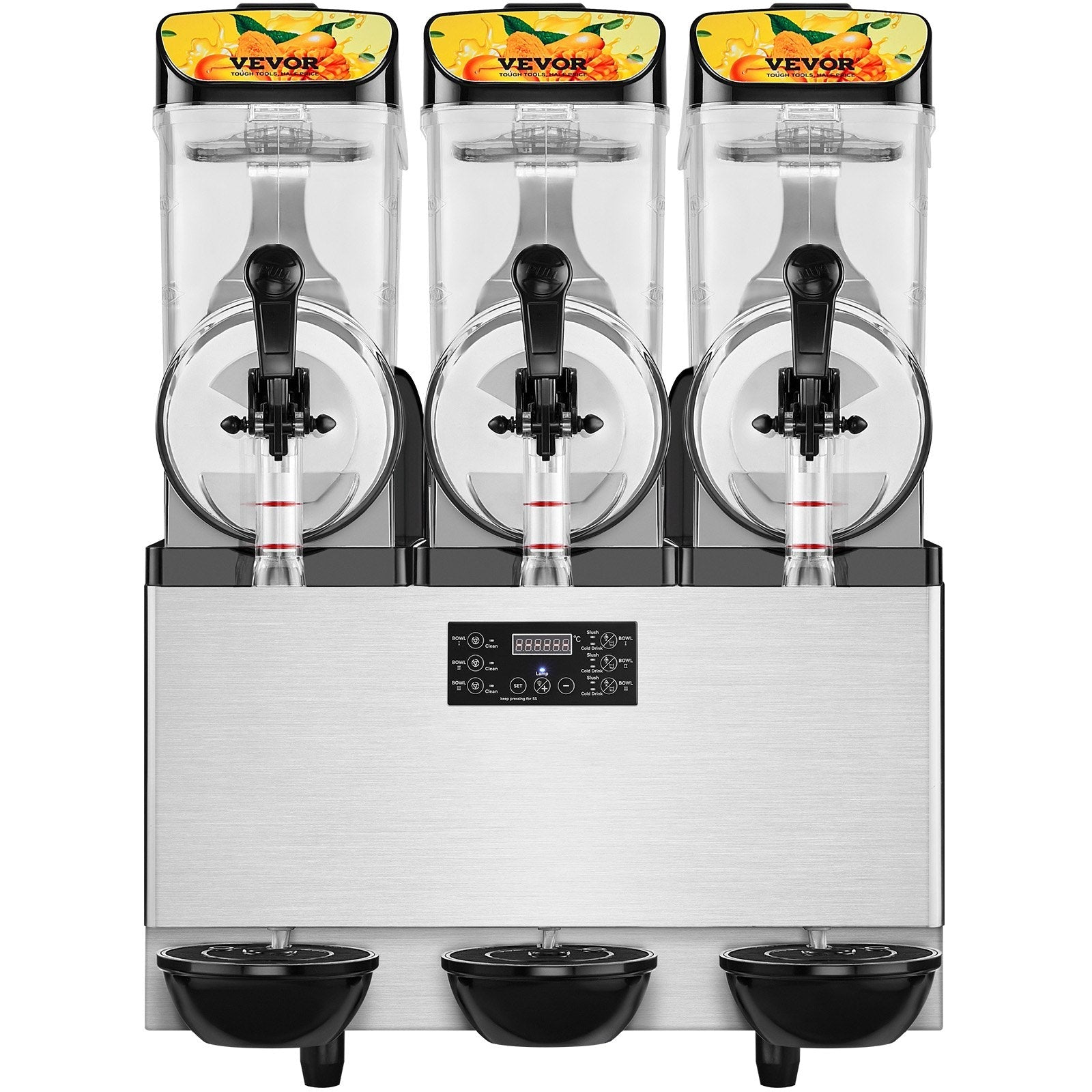 VEVOR Commercial Slushy Machine, 3 x 12L / 3.2 Gal Triple Bowl, 72 Cups Output, 110V 1300W Stainless Steel Margarita Smoothie Frozen Drink Maker, Slushie Machine for Party Cafe Restaurant Bar Home Use 