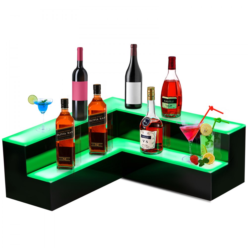 VEVOR Corner LED Liquor Bottle Display Shelf, 20-inch LED Bar Shelves for Liquor, 2-Step Lighted Liquor Bottle Shelf for Home/Commercial Bar, Acrylic Lighted Bottle Display with Remote & App Control 