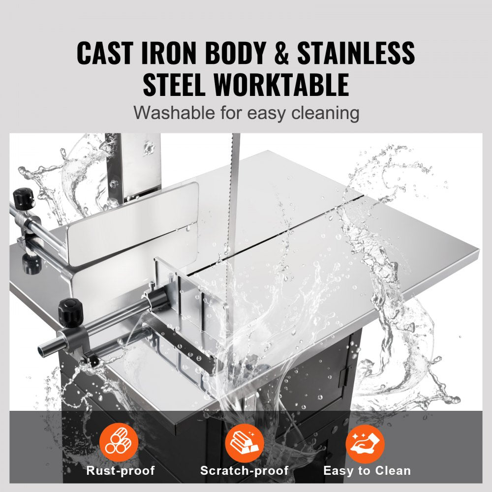 VEVOR 550W Commercial Electric Meat Bandsaw Stainless Steel Bone Sawing Machine 