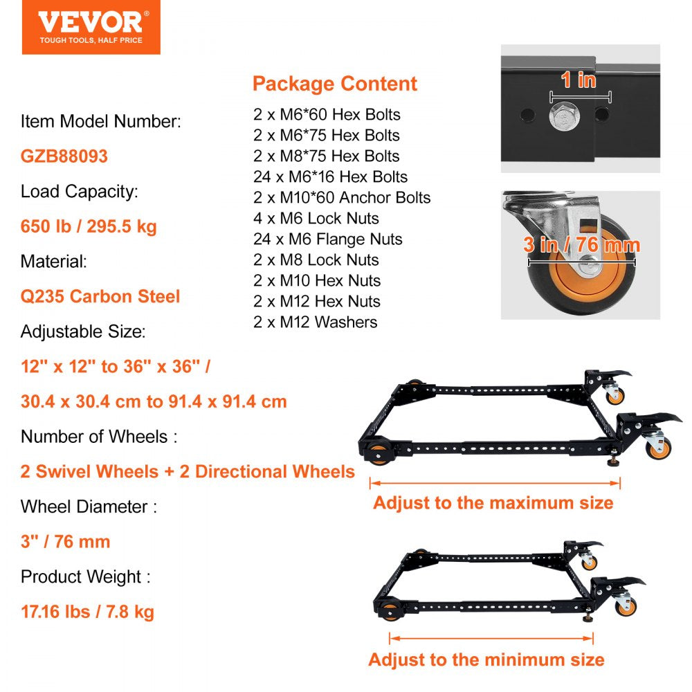 VEVOR Mobile Base Heavy Duty Universal Stand 650 lbs Capacity For Tools Machines 