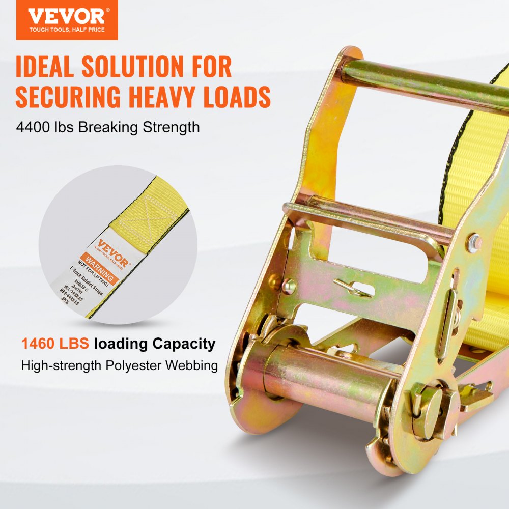 VEVOR Ratchet Tie Down Straps (8PK), 4400 lb Break Strength, E-Track Endless Ratchet with 8 Premium 2" x 15' Rachet Tie Downs Heavy Duty, for Moving Securing Cargo, Appliances, Lawn Equipment 