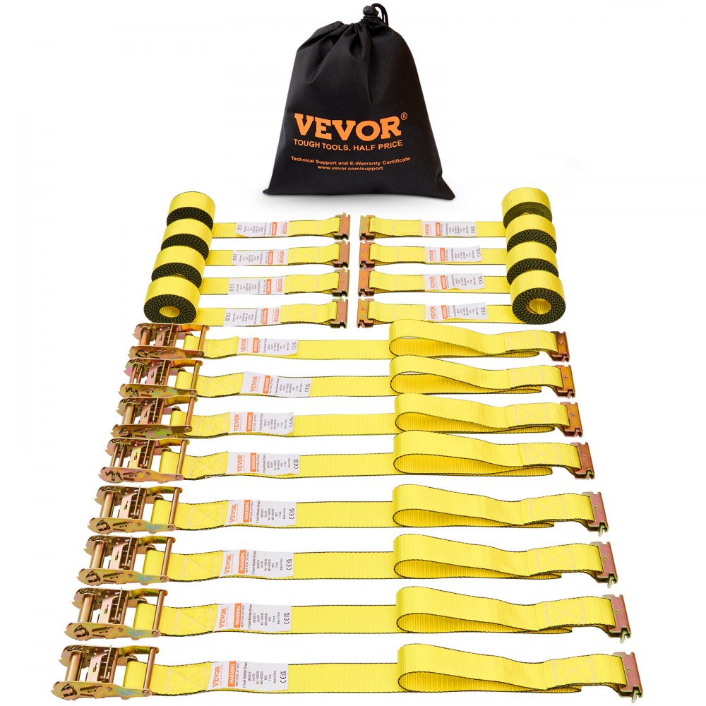 VEVOR Ratchet Tie Down Straps (8PK), 4400 lb Break Strength, E-Track Endless Ratchet with 8 Premium 2" x 15' Rachet Tie Downs Heavy Duty, for Moving Securing Cargo, Appliances, Lawn Equipment 
