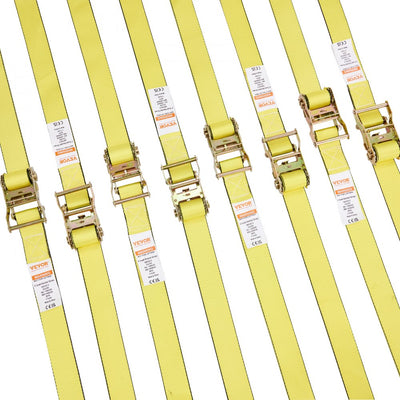 VEVOR Ratchet Tie Down Straps (8PK), 4400 lb Break Strength, E-Track Endless Ratchet with 8 Premium 2" x 15' Rachet Tie Downs Heavy Duty, for Moving Securing Cargo, Appliances, Lawn Equipment 