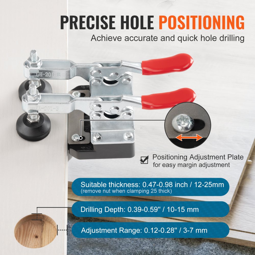 VEVOR 35 mm Concealed Door Hinge Jig, Aluminum Alloy Cabinet Hinge Jig, Accurate Locking Dual Clamp Fixation Hinge Drill Jig with Accessories, Woodworking Tool for Doors Cabinets Hinges Mounting 