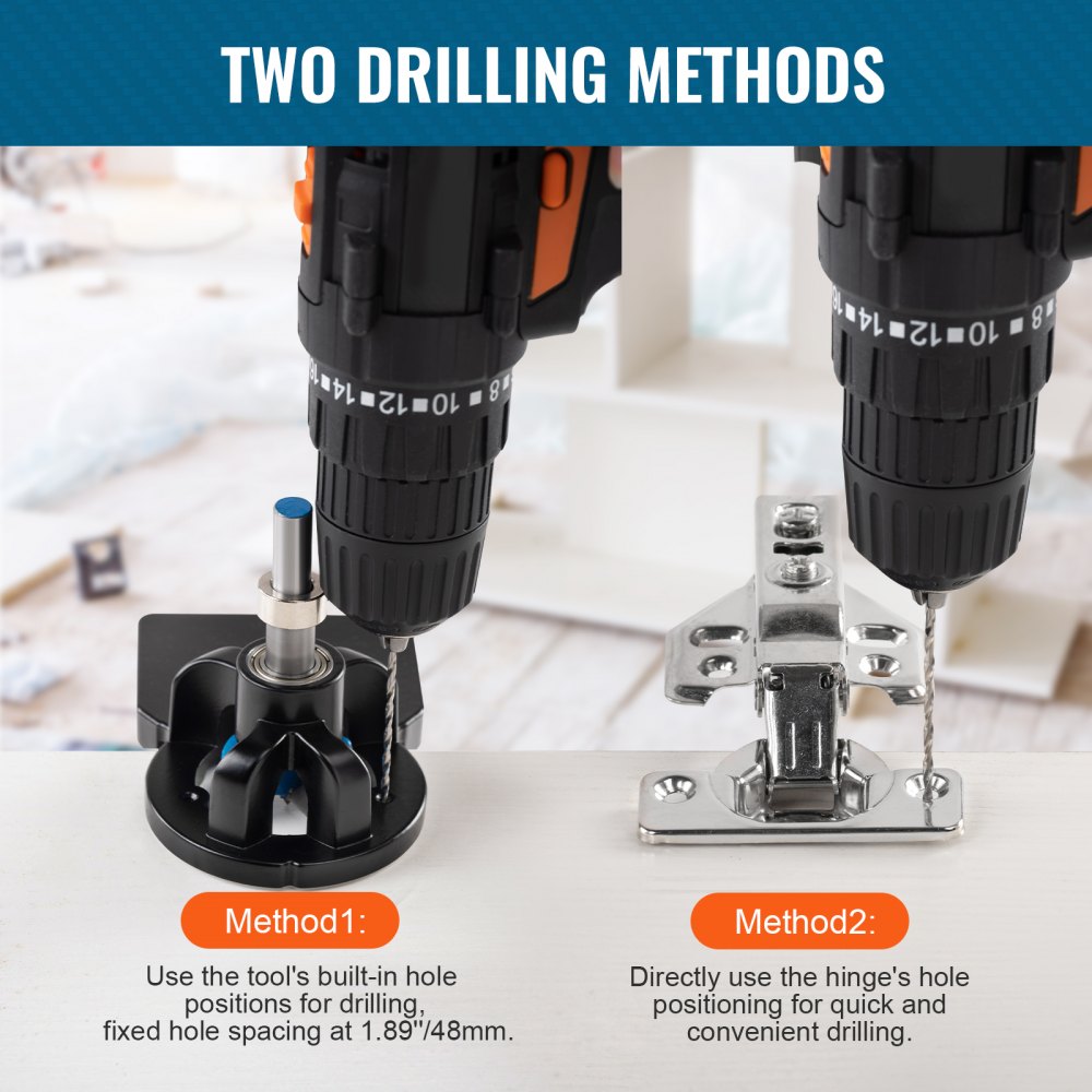 VEVOR 35 mm Concealed Door Hinge Jig, Aluminum Alloy Cabinet Hinge Jig, Accurate Locking Dual Clamp Fixation Hinge Drill Jig with Accessories, Woodworking Tool for Doors Cabinets Hinges Mounting 