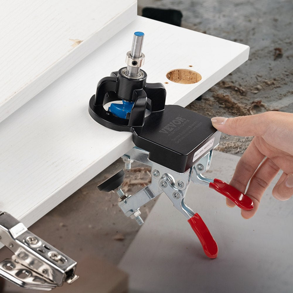 VEVOR 35 mm Concealed Door Hinge Jig, Aluminum Alloy Cabinet Hinge Jig, Accurate Locking Dual Clamp Fixation Hinge Drill Jig with Accessories, Woodworking Tool for Doors Cabinets Hinges Mounting 
