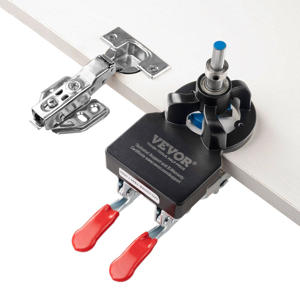 VEVOR 35 mm Concealed Door Hinge Jig, Aluminum Alloy Cabinet Hinge Jig, Accurate Locking Dual Clamp Fixation Hinge Drill Jig with Accessories, Woodworking Tool for Doors Cabinets Hinges Mounting 