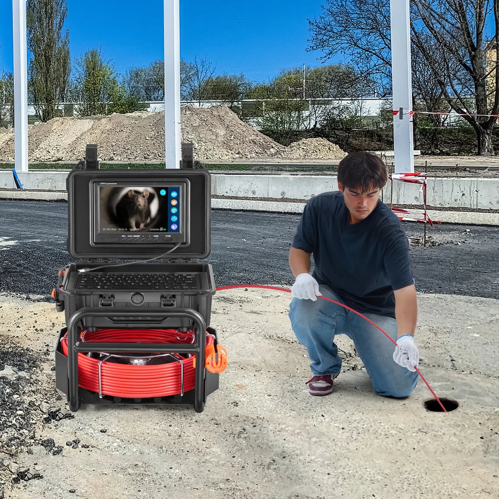 VEVOR Sewer Camera 165 ft/50m Self-Leveling Drain Camera with 512Hz Transmitter