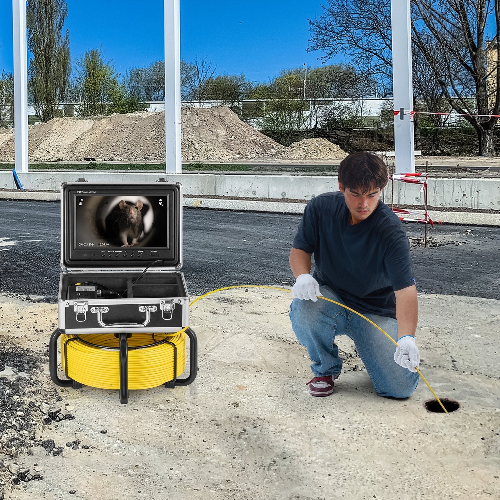 VEVOR Sewer Camera 98 ft/30 m Self-Leveling Drain Duct Camera with 512Hz Locator 