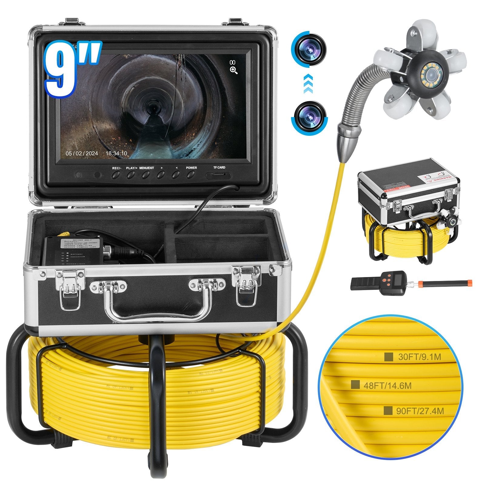 VEVOR Sewer Camera 98 ft/30 m Self-Leveling Drain Duct Camera with 512Hz Locator 