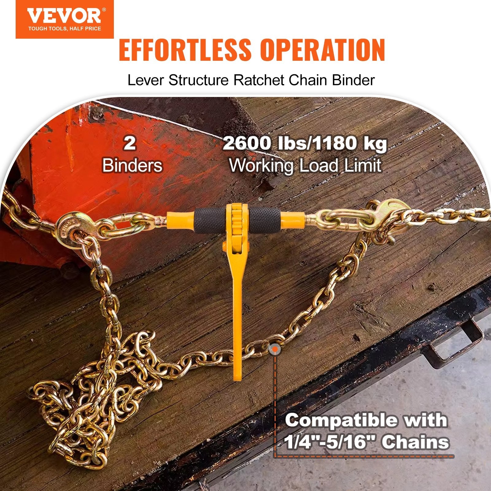 VEVOR Chain Binder Ratchet Load Binder 1/4"-5/16" 2600 lbs for Tie Down 2 Pack 