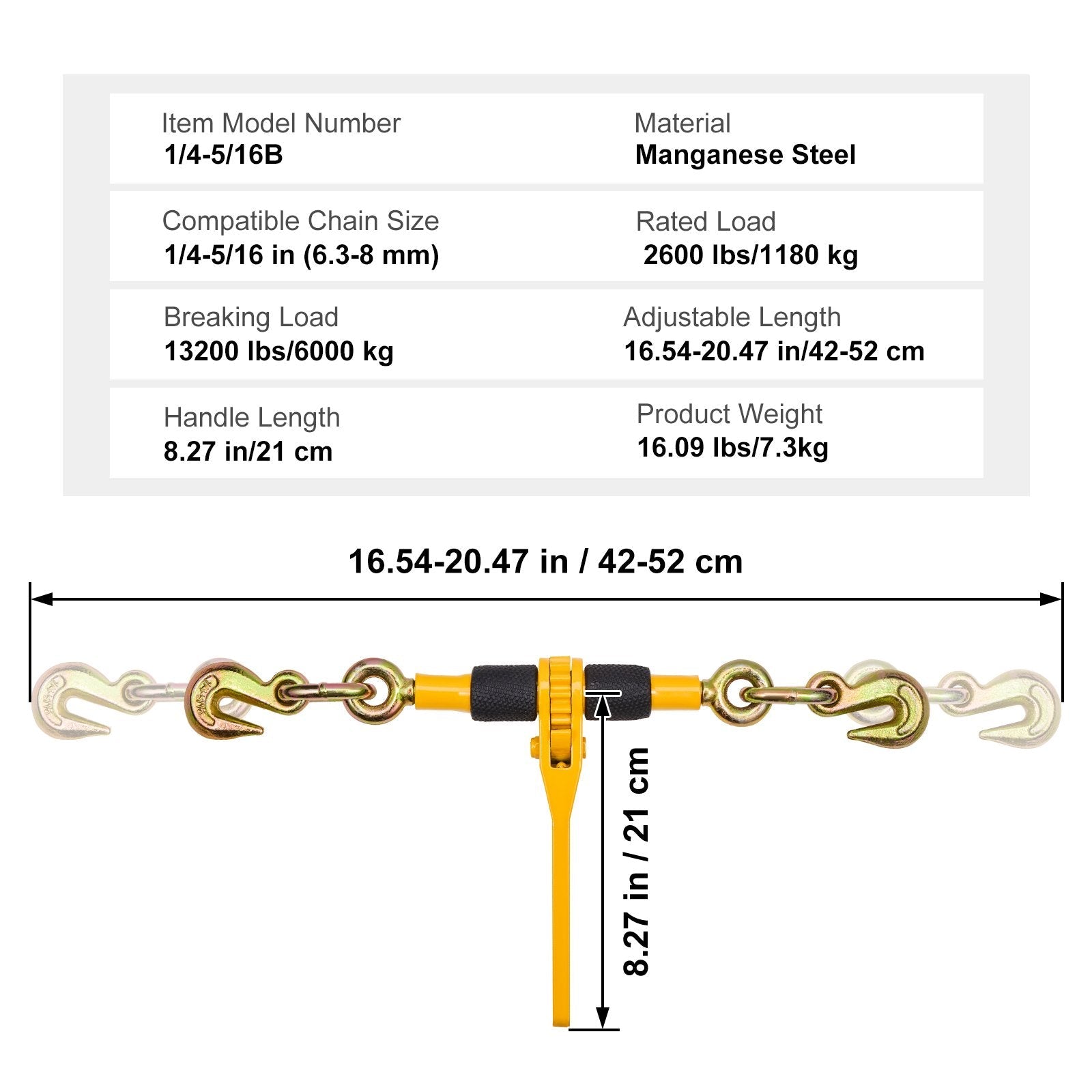 VEVOR Chain Binder Ratchet Load Binder 1/4"-5/16" 2600 lbs for Tie Down 4 Pack 
