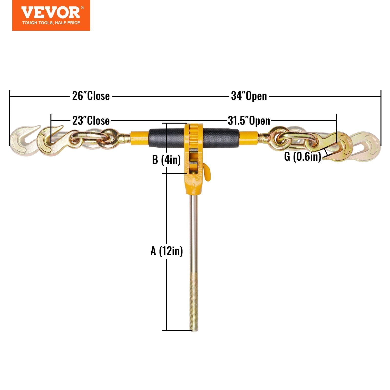 VEVOR Ratchet Chain Binder, 4PCS 3/8"-1/2" Heavy Duty Load Binders, with G80 Hooks 12000 lbs Secure Load Limit, Labor-saving Anti-skid Handle, Tie Down Hauling Chain Binders for Flatbed Truck Trailer 