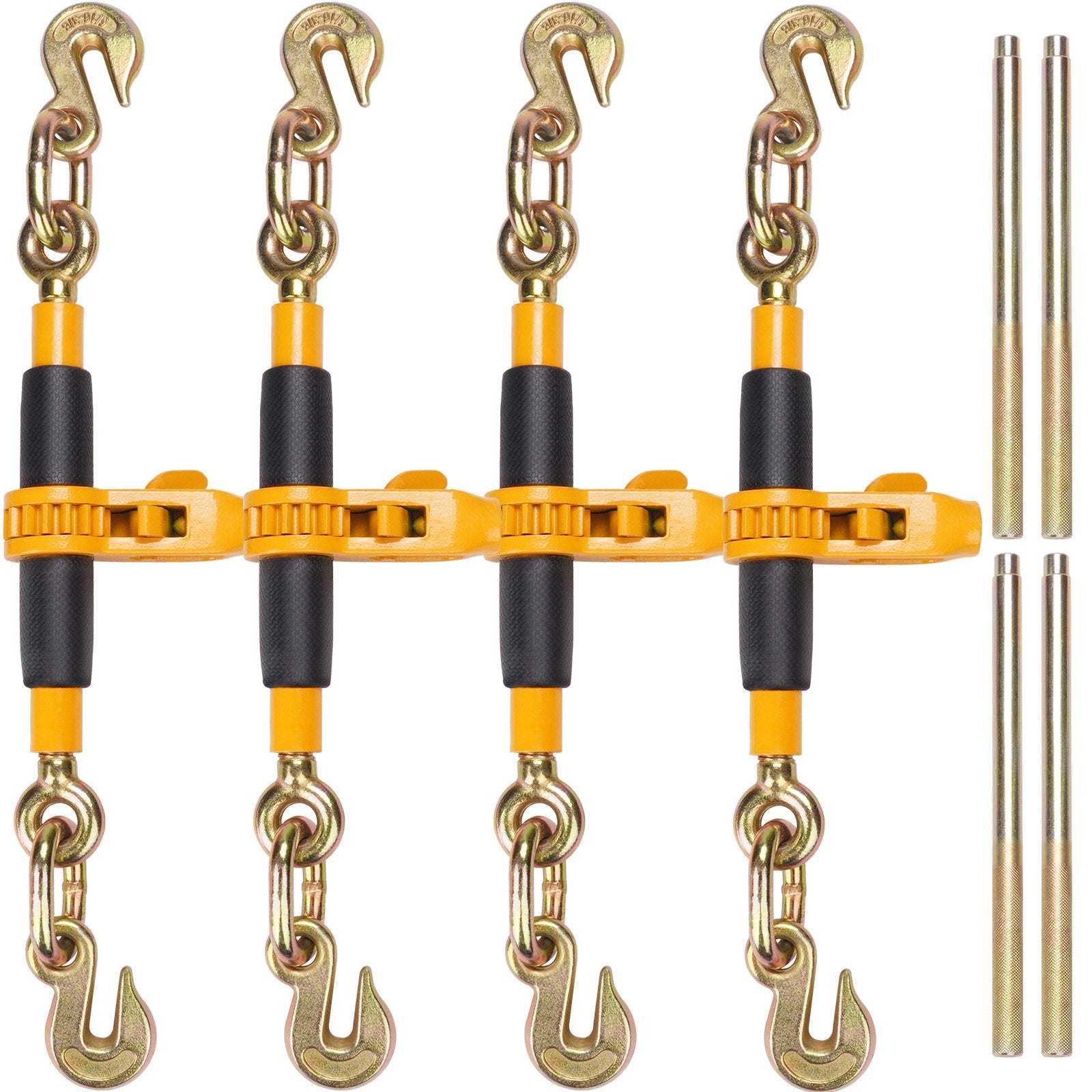 VEVOR Ratchet Chain Binder, 4PCS 3/8"-1/2" Heavy Duty Load Binders, with G80 Hooks 12000 lbs Secure Load Limit, Labor-saving Anti-skid Handle, Tie Down Hauling Chain Binders for Flatbed Truck Trailer 