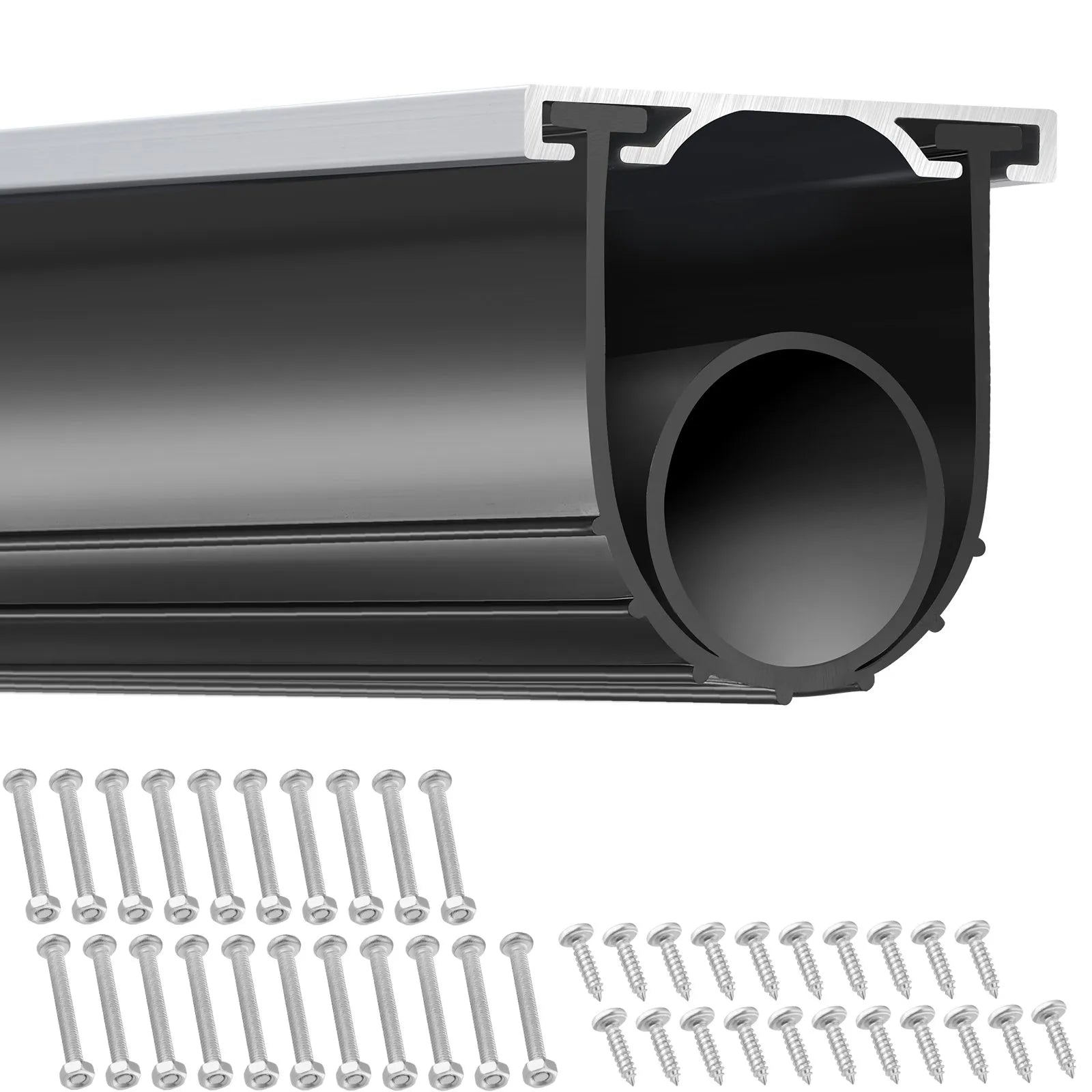 VEVOR Garage Door Seals Bottom Rubber, U Shape +O Ring Garage Door Bottom Weather Seal with Pre-drilled Aluminum Track Retainer Kit, 16ft 5/16 inch T-ends and 3 3/4 inch Width, for Doors, Black