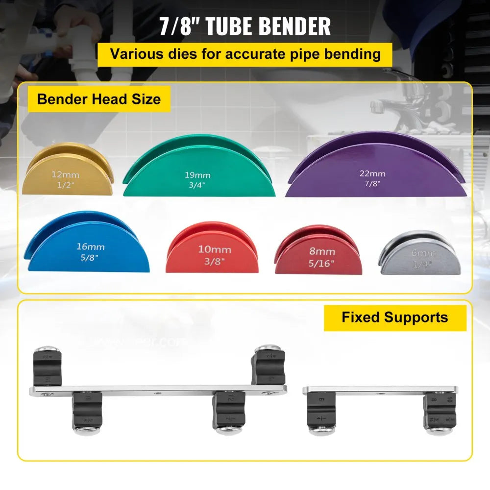 VEVOR Copper Pipe Bender, 7 Dies 1/4-7/8 inch 90 Degrees Forward and Reverse Bending, 6-22 mm for Copper & Aluminum Tubes with Reverse Bend Attachment