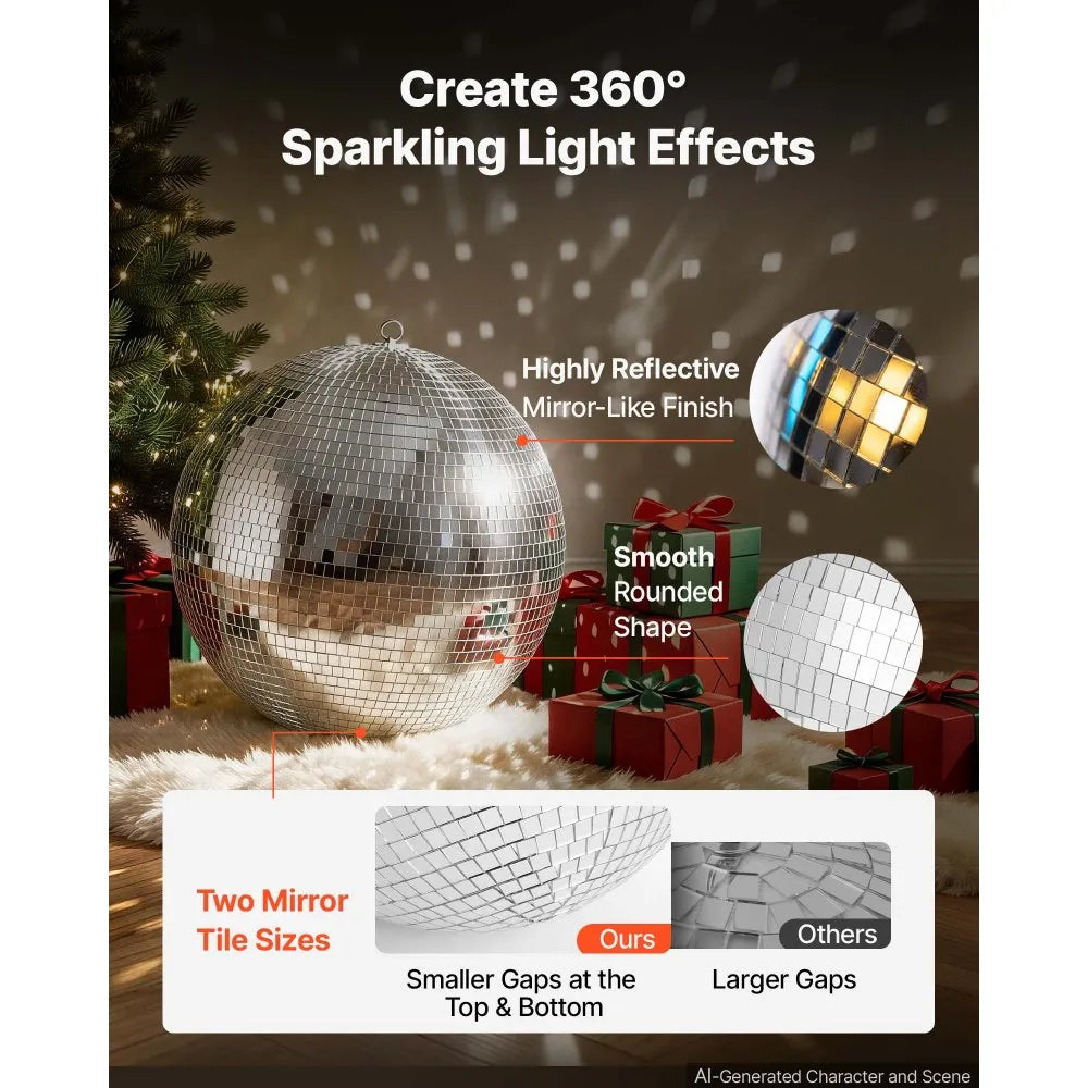 16-Inch Mirror Disco Ball – Silver Reflective Glass Hanging Ball for Parties, Weddings & Events