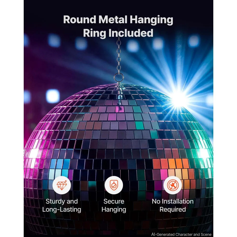 16-Inch Mirror Disco Ball – Silver Reflective Glass Hanging Ball for Parties, Weddings & Events