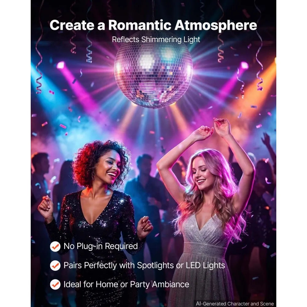 16-Inch Mirror Disco Ball – Silver Reflective Glass Hanging Ball for Parties, Weddings & Events