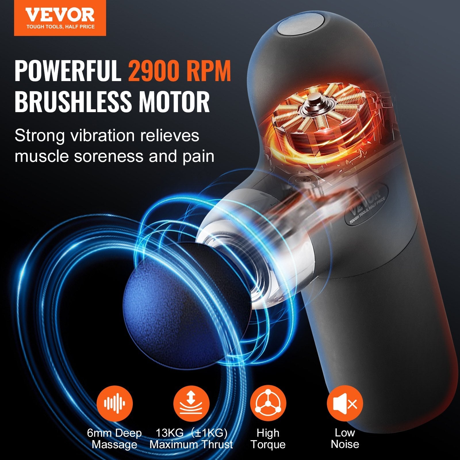 VEVOR Mini Massage Gun Deep Tissue Percussion Muscle Massager 4 Speeds 4 Heads 