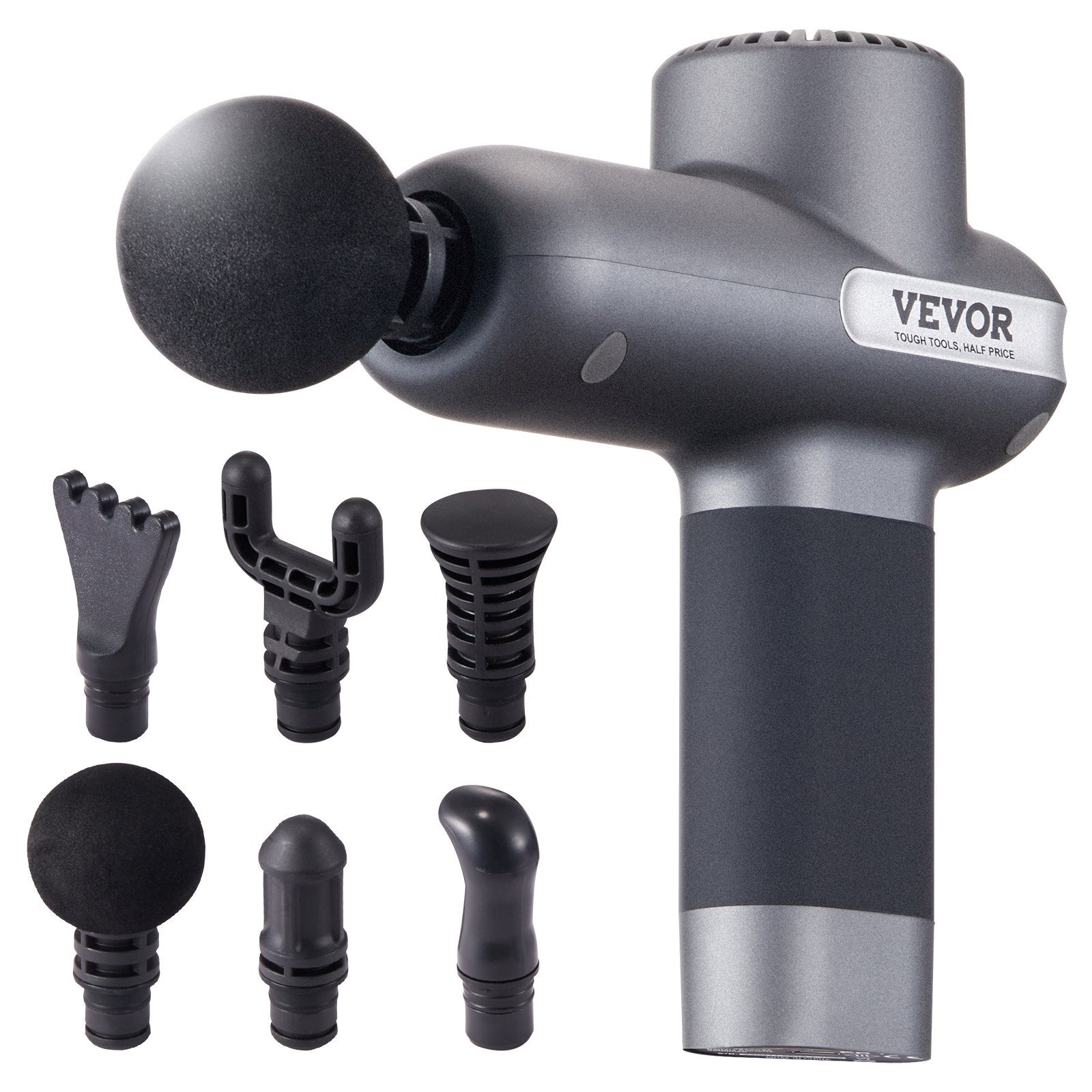 VEVOR Massage Gun Deep Tissue, Percussion Muscle Massager for Athletes - with 5 Speed Levels & 6 Massage Heads, 7.4V 2500mAh Batteries, Handheld Electric Massage Gun for Pain Relief, Muscle Relaxation 