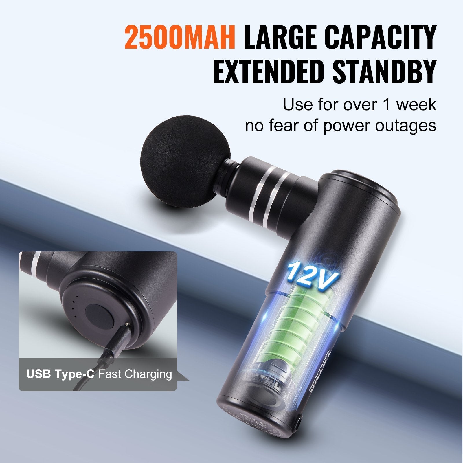 VEVOR Massage Gun Deep Tissue, Percussion Muscle Massager for Athletes - with 4 Speed Levels & 4 Massage Heads, 12V 2500mAh Batteries, Handheld Electric Massage Gun for Pain Relief, Muscle Relaxation 