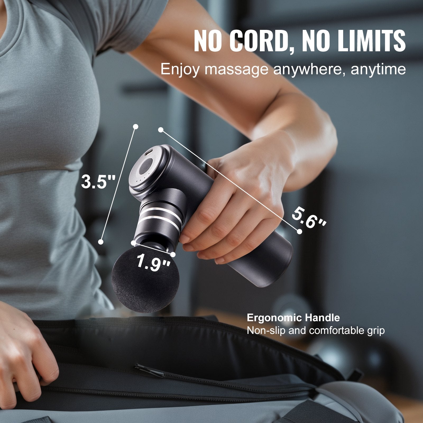 VEVOR Massage Gun Deep Tissue, Percussion Muscle Massager for Athletes - with 4 Speed Levels & 4 Massage Heads, 12V 2500mAh Batteries, Handheld Electric Massage Gun for Pain Relief, Muscle Relaxation 