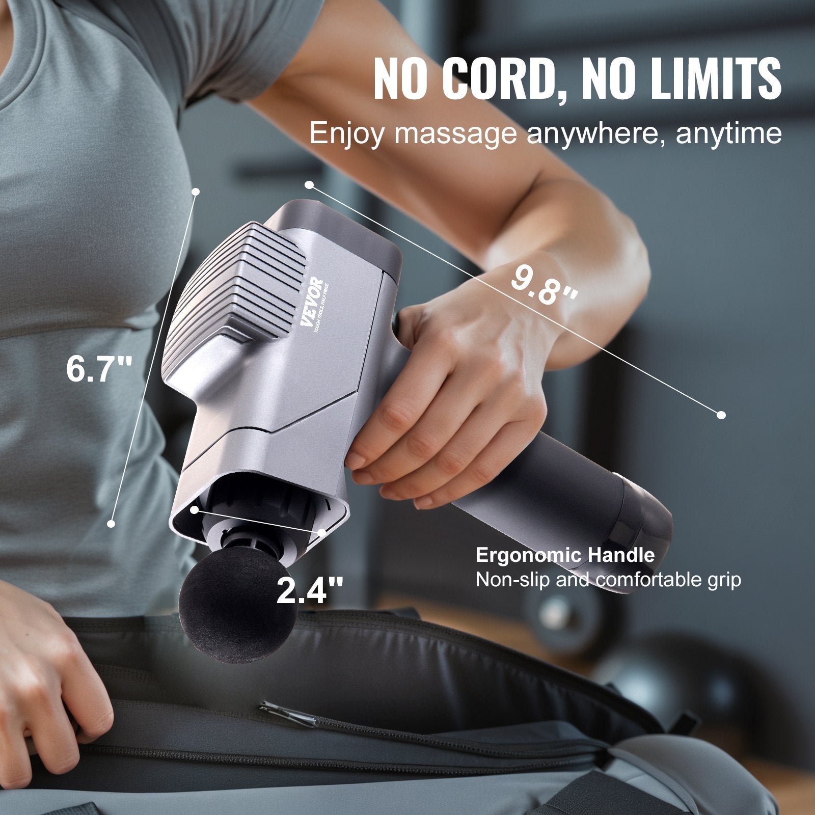VEVOR Massage Gun Deep Tissue, Percussion Muscle Massager for Athletes - with 8 Speed Levels & 6 Massage Heads, 16V 2500mAh Batteries, Handheld Electric Massage Gun for Pain Relief, Muscle Relaxation 