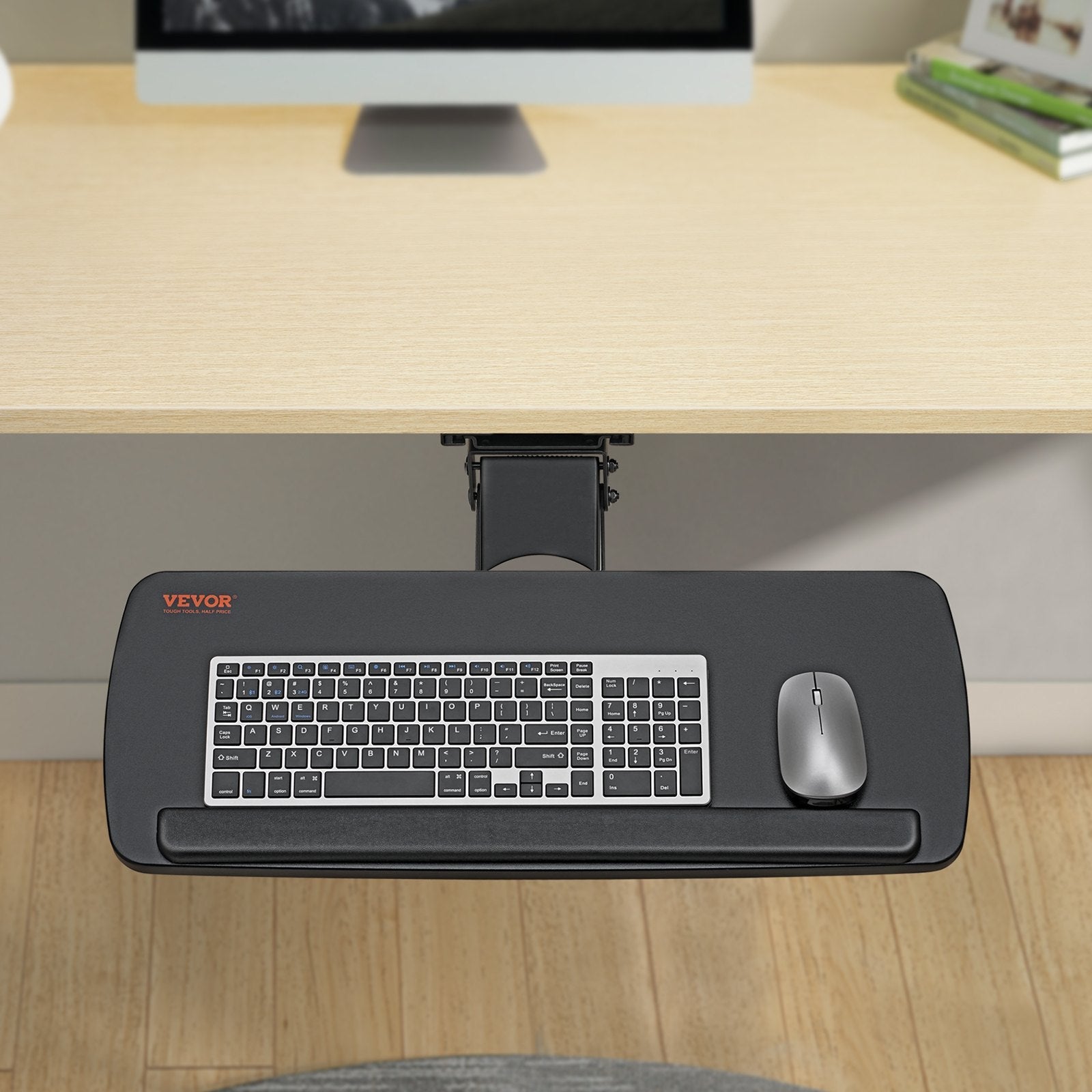 VEVOR Keyboard Tray Under Desk, Height and Angle Adjustable Ergonomic Keyboard/Mouse Tray Under Desk, Large 25x9.8 inch Slide-out Computer Drawer for Typing in Home, Office Work 
