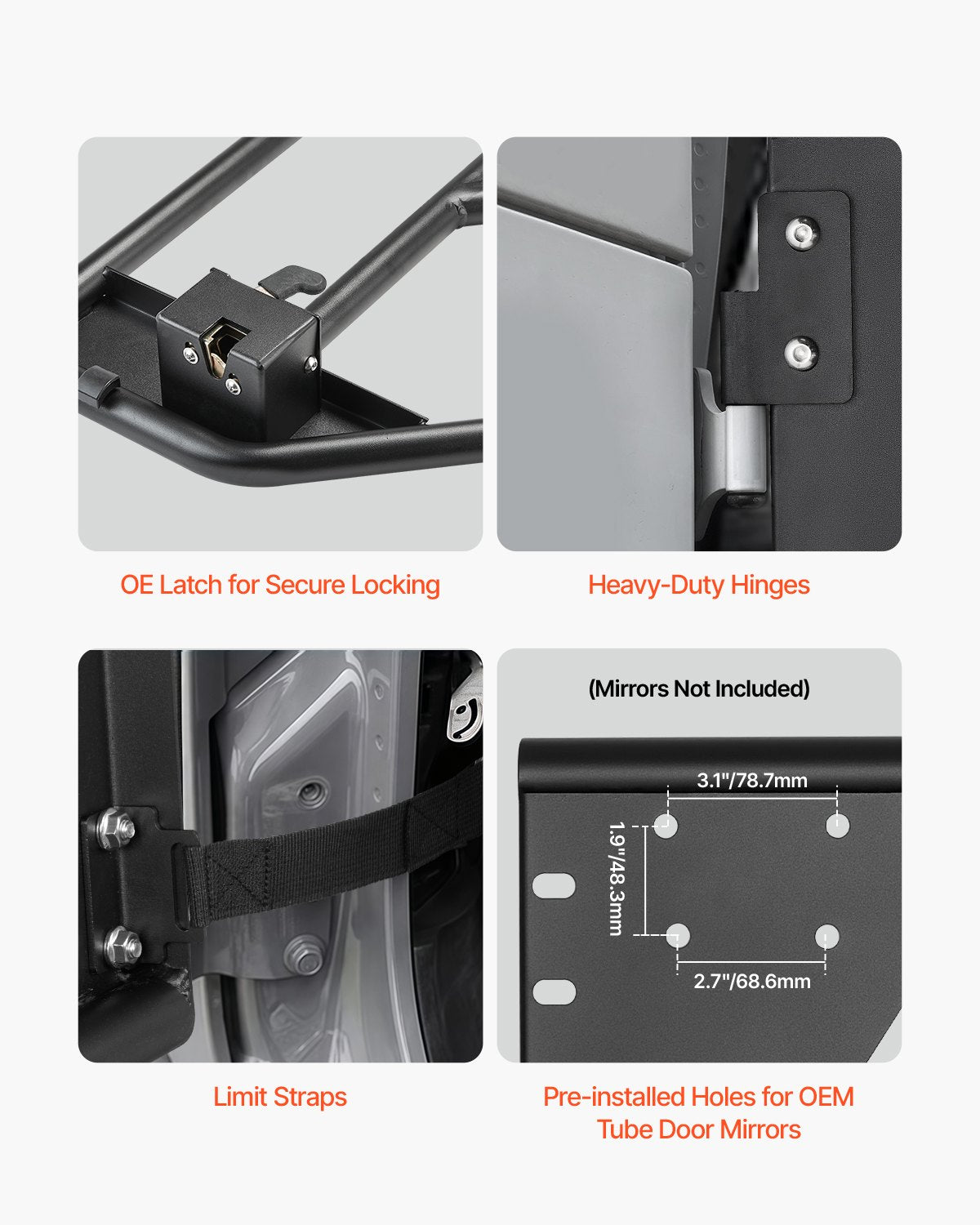 VEVOR 4-Door Jeep Tube Doors Jeep Tubular Door for 2007-2018 Jeep Wrangler JK 