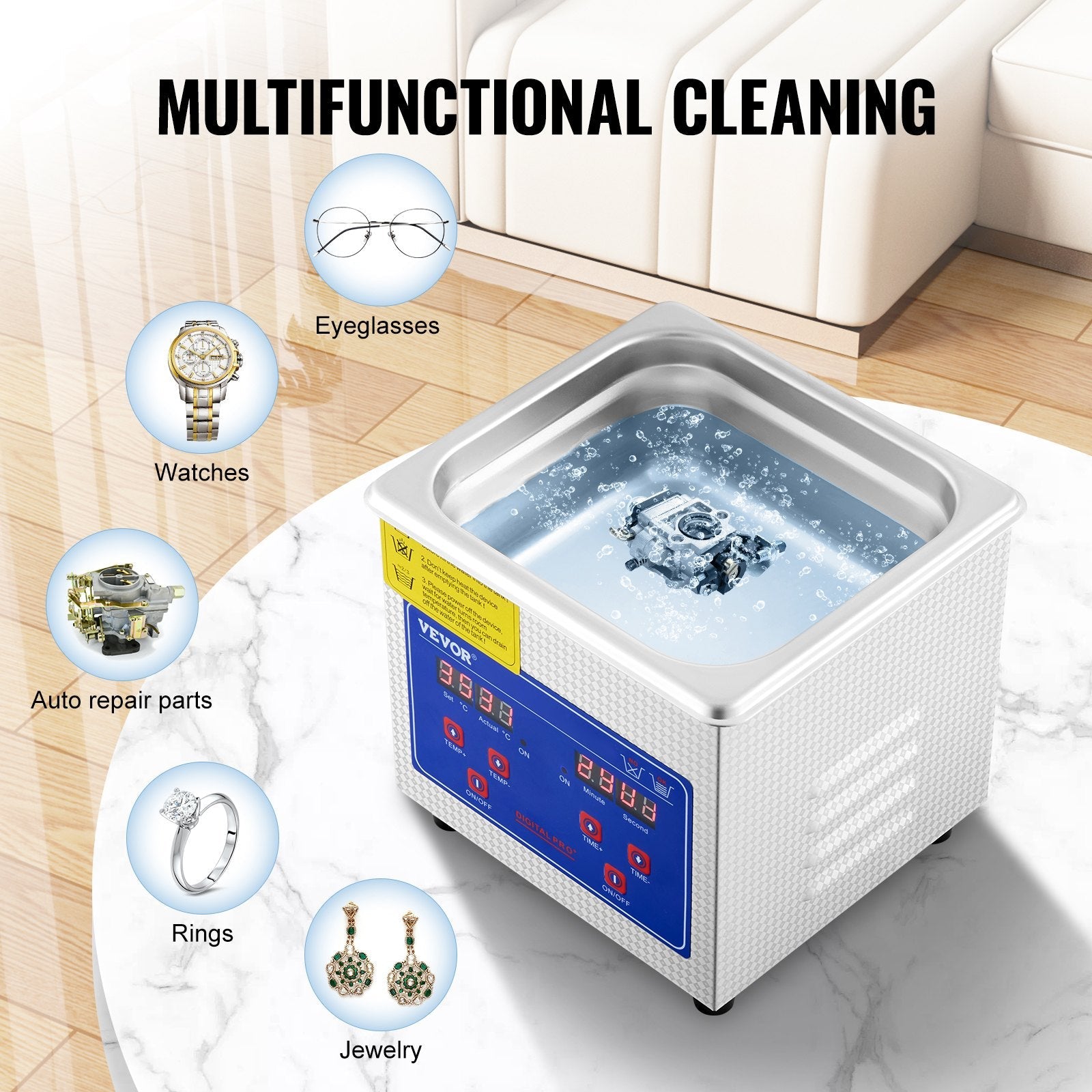 VEVOR Ultrasonic Cleaner 1.3L Professional Ultrasonic Cleaner with Digital Timer 40kHz Excellent Ultrasonic Cleaning Machine 110V for Jewelry Watch Ring Coin Diamond Eyeglasses Small Parts Cleaning 