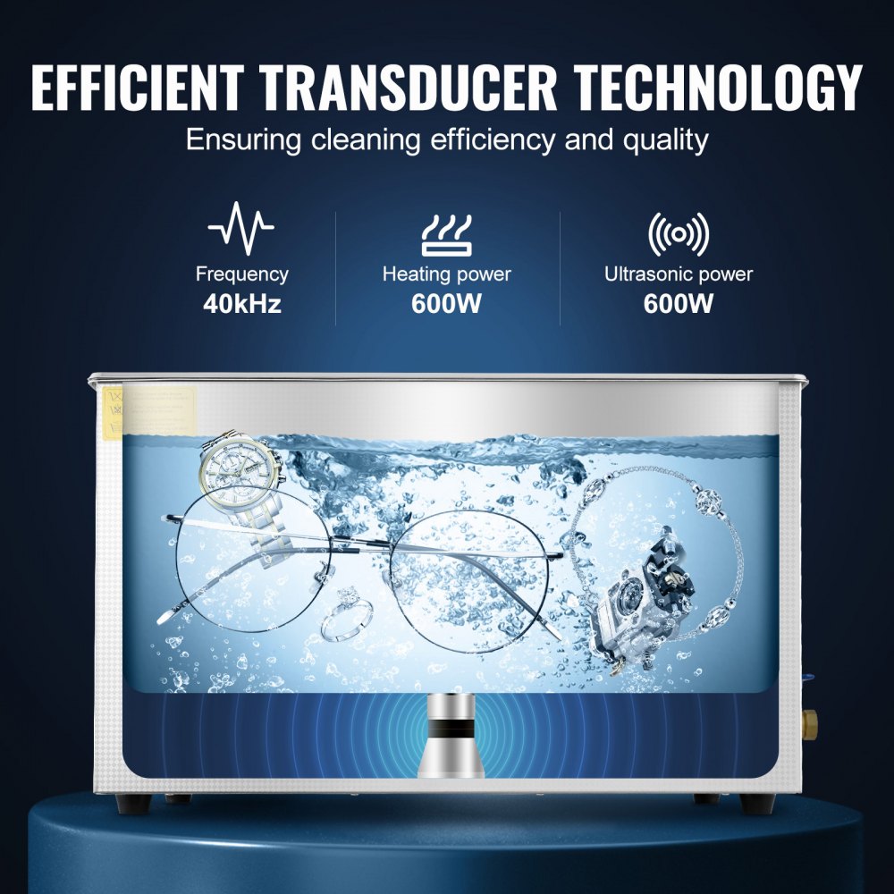 VEVOR Professional Ultrasonic Cleaner, 27.2 L Ultrasonic Jewelry Cleaner with Digital Timer & Heater, Stainless Steel Industrial Sonic Cleaner 40kHz for Glasses, Watches, Rings, Small Parts 