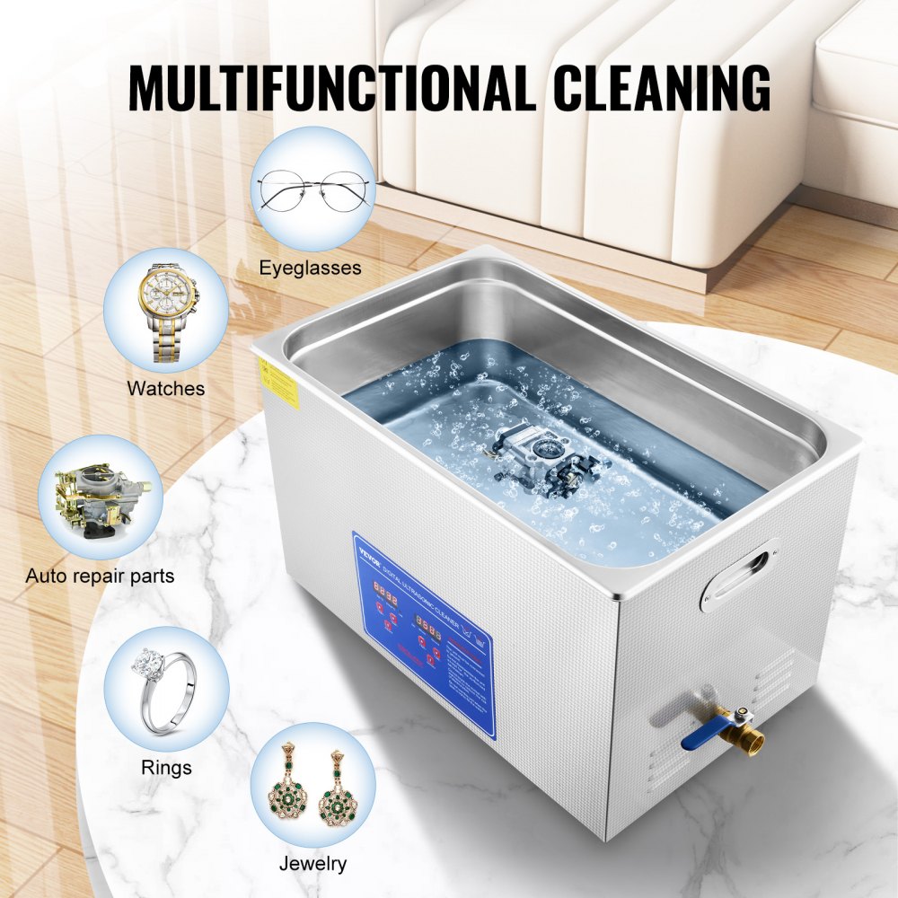 VEVOR Professional Ultrasonic Cleaner, 27.2 L Ultrasonic Jewelry Cleaner with Digital Timer & Heater, Stainless Steel Industrial Sonic Cleaner 40kHz for Glasses, Watches, Rings, Small Parts 