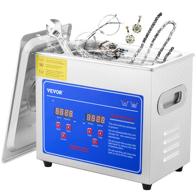 VEVOR Professional Ultrasonic Cleaner, 2.85 L Ultrasonic Jewelry Cleaner with Digital Timer & Heater, Stainless Steel Industrial Sonic Cleaner 40kHz for Glasses, Watches, Rings, Small Parts 