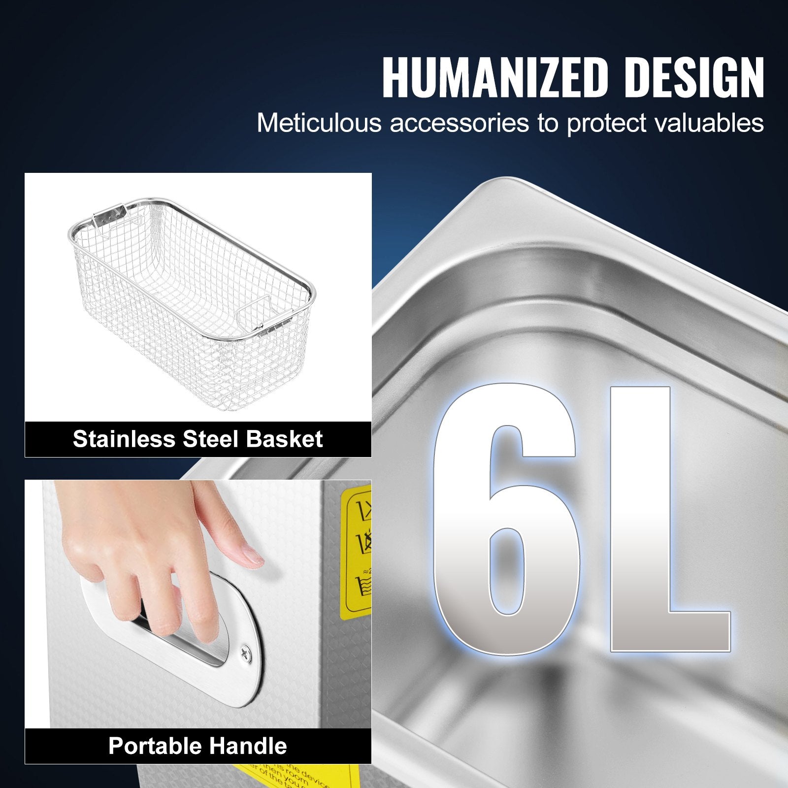 VEVOR Professional Ultrasonic Cleaner, 6 L Ultrasonic Jewelry Cleaner with Digital Timer & Heater, Stainless Steel Industrial Sonic Cleaner 40kHz for Glasses, Watches, Rings, Small Parts 