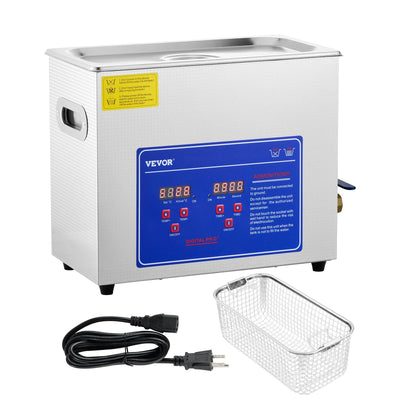 VEVOR Professional Ultrasonic Cleaner, 6 L Ultrasonic Jewelry Cleaner with Digital Timer & Heater, Stainless Steel Industrial Sonic Cleaner 40kHz for Glasses, Watches, Rings, Small Parts 