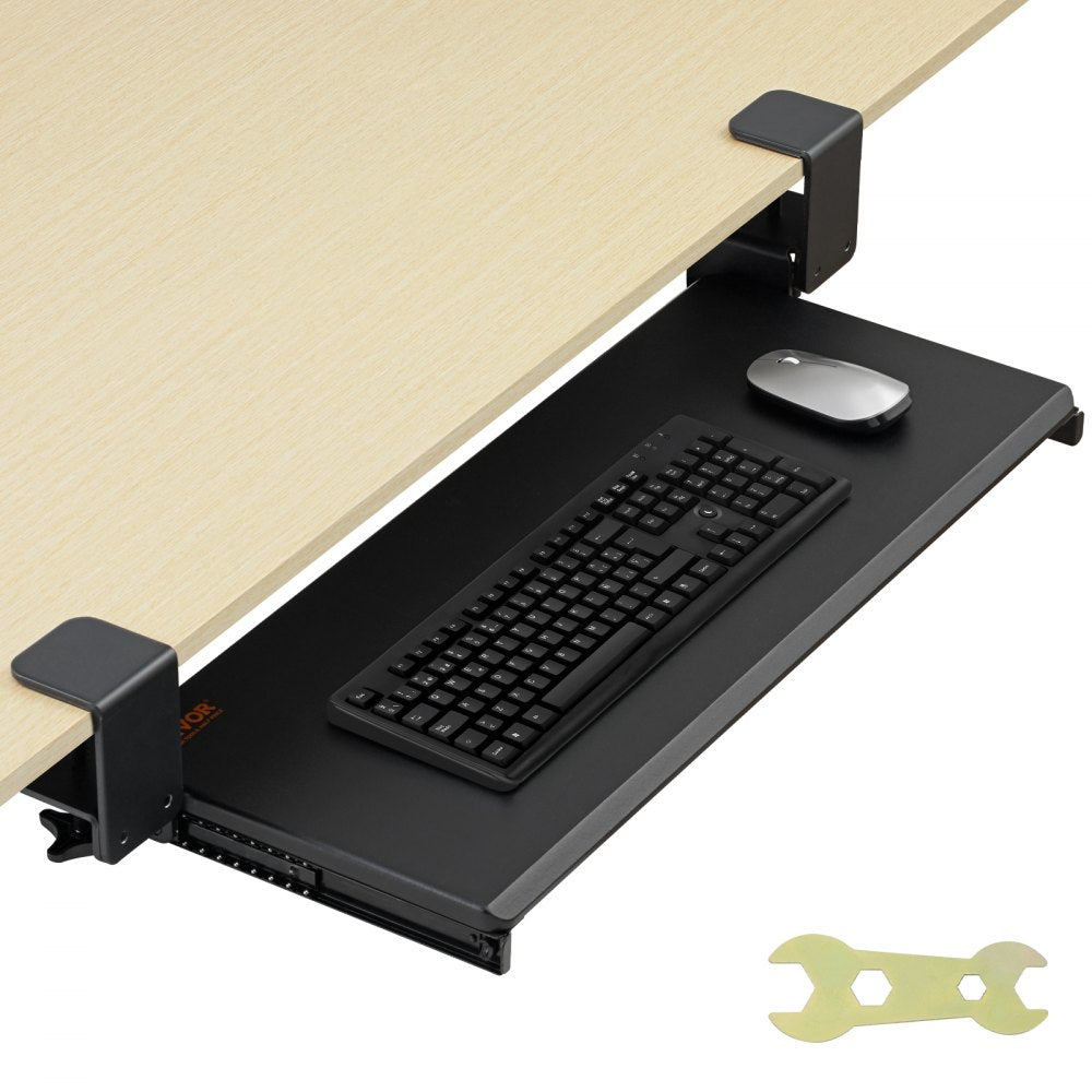 VEVOR Keyboard Tray Under Desk, Pull out Keyboard/Mouse Tray Under Desk with Sturdy No-drill C Clamp Mount, Large 26.8 x 11 inch Slide-out Computer Drawer for Typing in Home, Office Work 