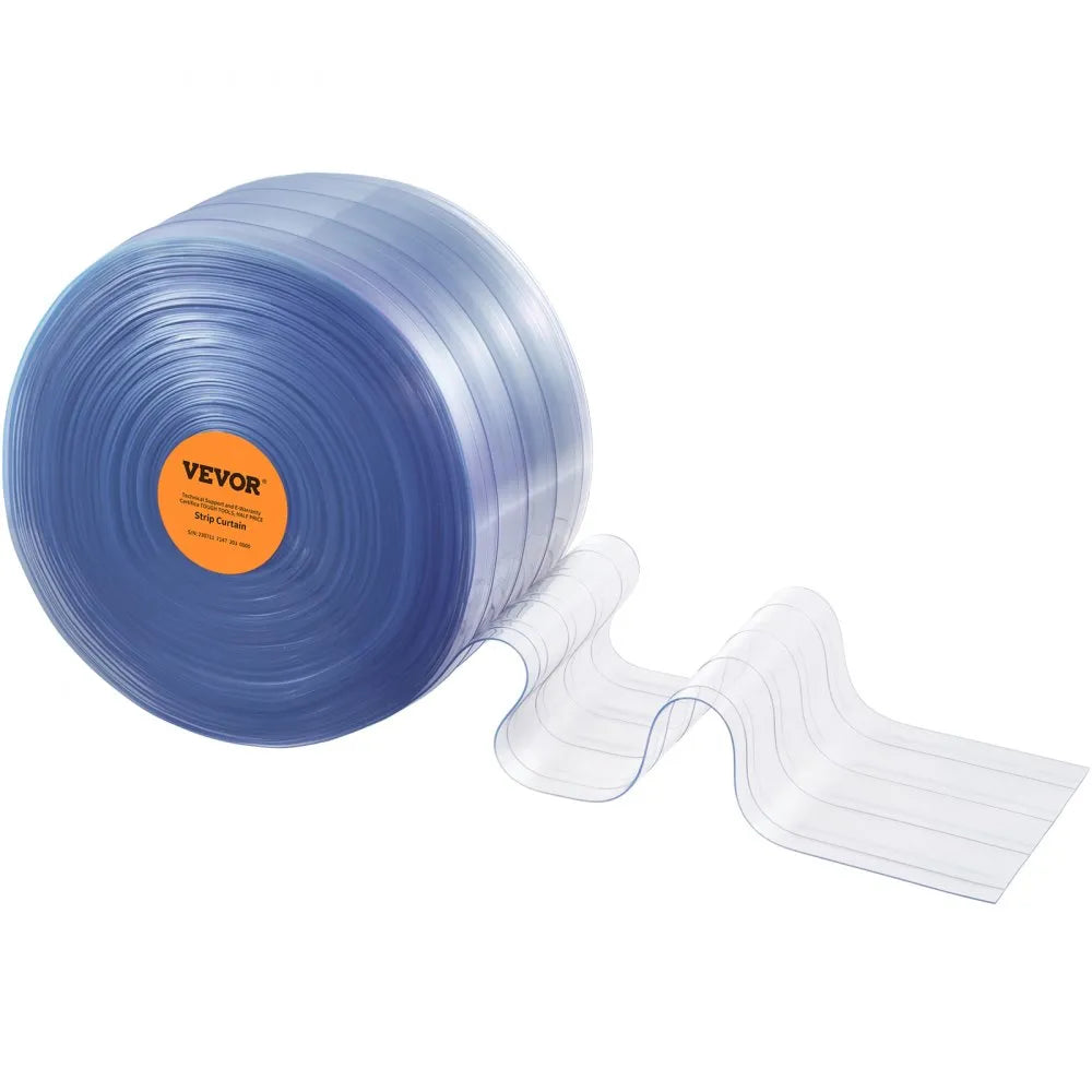 VEVOR Strip Curtain, 150' Length x 8" Width x 0.08" Thickness, Clear Ribbed PVC Curtain Strip Door Bulk Roll, Plastic Door Strips for Doorways of Supermarket, Garage, Warehouse, Barn, Pet Animal House