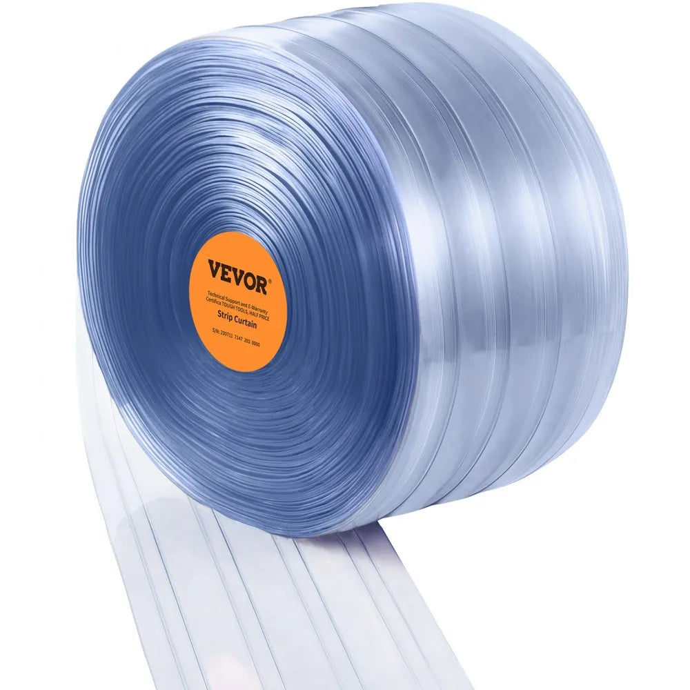VEVOR Strip Curtain, 150' Length x 8" Width x 0.08" Thickness, Clear Ribbed PVC Curtain Strip Door Bulk Roll, Plastic Door Strips for Doorways of Supermarket, Garage, Warehouse, Barn, Pet Animal House
