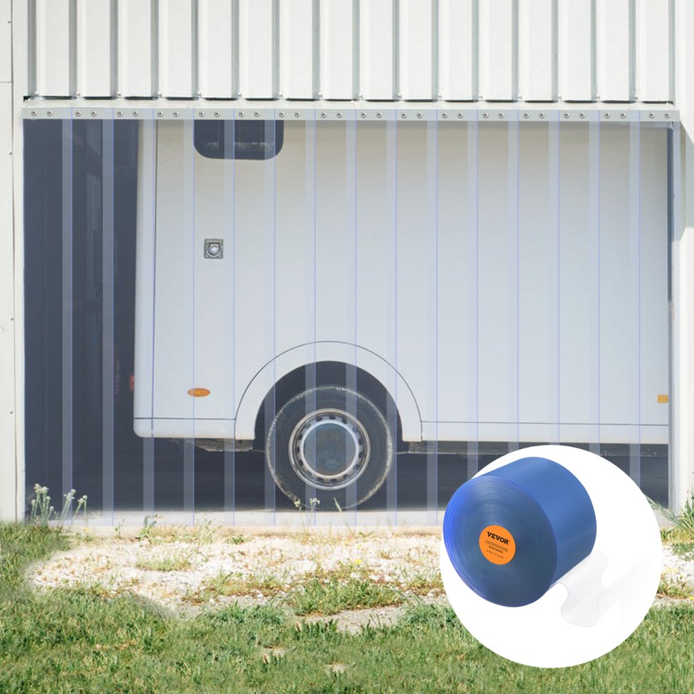 VEVOR Strip Curtain, 150' Length x 8" Width x 0.08" Thickness, Clear PVC Smooth Curtain Strip Door Bulk Roll, Plastic Door Strips for Doorways of Supermarket, Garage, Warehouse, Barn, Pet Animal House 